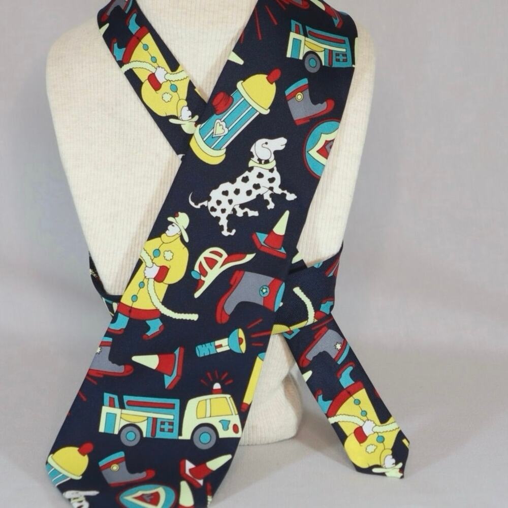 💎City One Men’s Neck Tie Navy Blue Fire Fighters Theme